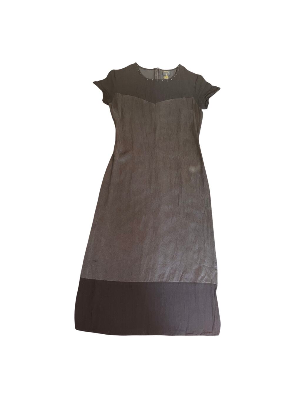 Plenty‎ by Tracy Reese Black Silk Mixed Media Sheath Dress Studded Neckline 6